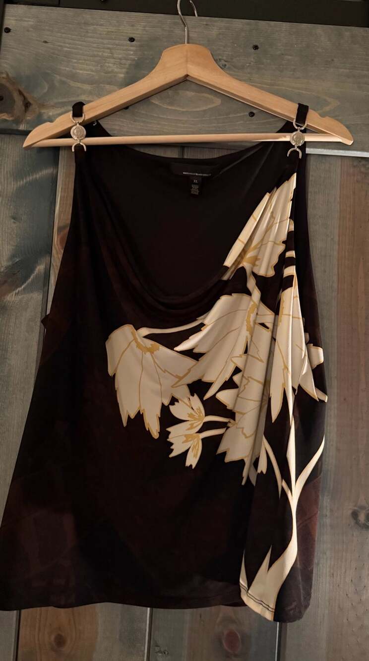 White House Black Market 3-pc Outfit XL Black Floral Tank Top & Large Pants & XL - Picture 2 of 7